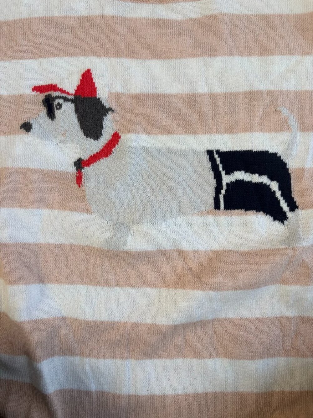 J Crew pink & white striped cotton pullover doggie sweater